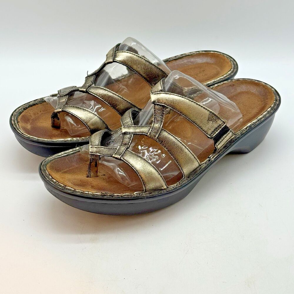 Naot Cross Metallic Gold Slide Women's 9 Chunky Sandals Coastal Boho Earthy Shoe